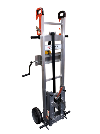 Crank Dump Dolly EZ-Latch manual trash can dumper — EZ Latch for toter-type cans with a metal lifting bar (Model DD102EZ)
